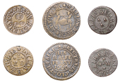 CITY, Cloth Fair, William Bincks, Halfpenny, 1666, 1.44g/9h (N 6793, this piece; BW. 673); Henry Ingersoule,...