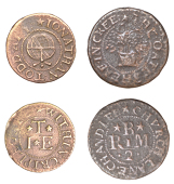 CITY, Creechurch Lane, R.M.B. the oate sheaf, Halfpenny, 1.91g/12h (N 6828; BW. 779); Cripplegate Without, Jonathan...