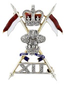 Regimental interest: A 9ct gold enamel and diamond 12th (Prince of Wales’s) Royal Lancers sweetheart brooch, 1964,...