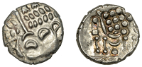 British Iron Age, DUROTRIGES, Uninscribed issues, silver Stater, Cranborne Chase type, disjointed head of Apollo...
