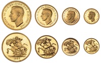 George VI (1936-1952), Proof Set, 1937, comprising Five Pounds, Two Pounds, Sovereign, and Half-Sovereign (S PS15)...