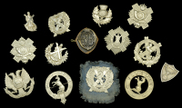 Assorted Scottish Regimental Badges.
A very good selection including a Royal Scots die-stamped white metal example;...