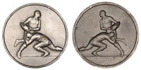 France, “Rugby”, c. 1920, a uniface silvered bronze plaque by A. Méry for Arthus-Bertrand, player running right...