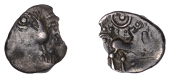 British Iron Age, ICENI, Uninscribed issues, silver Half-Unit, Barley Crescent type, ear of barley or palm-branch in...