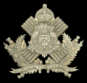 Calcutta Scottish Glengarry Badge.
A good and scarce silver-plated multi piece example with an Imperial crown...