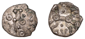 British Iron Age, DOBUNNI, Eisu (c. AD 20-43), silver Unit, Oxo type, head right, pellet-in-ring for eye, cross and...