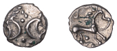 British Iron Age, ICENI, Ecen (c. AD 10-43), silver Half-Unit, Mini Ed type, back-to-back open crescents within...