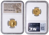 Julius Caesar, Aureus, Rome, 46, veiled head of Vesta right, rev. lituus, jug and axe, 8.03g/6h (Craw. 466/1;...
