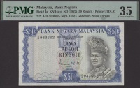 Bank Negara Malaysia, 50 Ringgit, ND (1967), serial number A/16 933662, Ismail Mohd. Ali signature, in PMG holder...