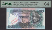 Bank Negara Malaysia, specimen 50 Ringgit, ND (1991), without serial number, specimen number 2873, Hussein...