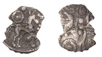 British Iron Age, ICENI, Uninscribed issues, silver Half-Unit, Butterfly and Boar type, boar right, long bristles...