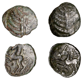 British Iron Age, CATUVELLAUNI, Addedomaros (c. 45-25 BC), bronze Units (2), Corded type, head left, corded lines...