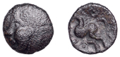 British Iron Age, TRINOVANTES, Dubnovellaunos (c. 5 BC - AD 10), bronze Unit, Hairy type, head left, hair...