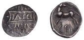 British Iron Age, CATUVELLAUNI, Tasciovanus (c. 25 BC - AD 10), silver Unit, Stag type, tasci in panel on vertical...