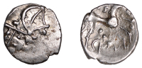 British Iron Age, ICENI, Ecen (c. AD 10-43), silver Unit, Corn Ear type, double crescent emblem on vertical wreath,...