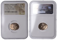 British Iron Age, CATUVELLAUNI, Addedomaros (c. 45 - 25 BC), gold Stater, Spiral type, six-armed wreath spiral,...