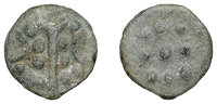 British Iron Age, DUROTRIGES, Uninscribed issues, cast bronze Unit, Hengistbury V-type, spike, pellets and V-shape,...
