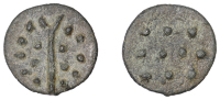 British Iron Age, DUROTRIGES, Uninscribed issues, cast bronze Unit, Hengistbury Multi Dots type, spike through...