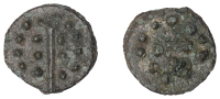 British Iron Age, DUROTRIGES, Uninscribed issues, cast bronze Unit, Hengistbury Multi Dots type, spike through...