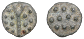 British Iron Age, DUROTRIGES, Uninscribed issues, cast bronze Unit, Hengistbury Multi Dots type, spike through...