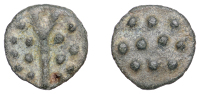 British Iron Age, DUROTRIGES, Uninscribed issues, cast bronze Unit, Hengistbury Multi Dots type, spike through...