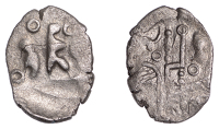 British Iron Age, DUROTRIGES, Uninscribed issues, silver Quarter-Stater, Duro Boat Dots type, three men in a boat...