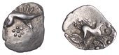 British Iron Age, ICENI, Uninscribed issues, silver Unit, Freckenham Boar type, chunky boar right, single rear leg,...