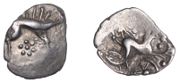British Iron Age, ICENI, Uninscribed issues, silver Unit, Freckenham Boar type, chunky boar right, single rear leg,...