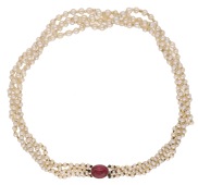 A pearl necklace, the four rows of pearls, measuring approximately 3.00 - 4.20mm, alternating to the front with seed...