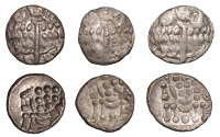 British Iron Age, DUROTRIGES, Uninscribed issues, silver Staters (3), Cranborne Chase type, devolved head of Apollo...