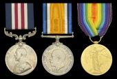 A Great War ‘Western Front’ M.M. group of three awarded to Private A. S. James, 18th Battalion, Gloucestershire...
