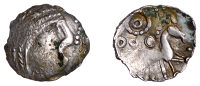 British Iron Age, ICENI, Uninscribed issues, silver Unit, Punk Head type, male head right, herringbone hair, large...