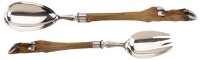 A pair of Victorian silver salad servers, with deer hoof handles, with silver dew claws and shoes, by George & James...