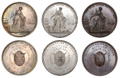 Preliminaries for the Peace of Amiens, 1801, unsigned medals (3) [by H. Kettle ?], in silver, copper, and white...