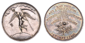 Union of Great Britain and Ireland, 1801, a silver medal by J.G. Hancock and P. Kempson, thistle, rose and shamrock...