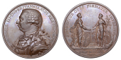 Union of Great Britain and Ireland, 1801, a copper medal by C.H. Küchler, armoured bust of George III left, rev....