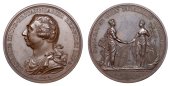 Union of Great Britain and Ireland, 1801, a bronze medal by C.H. Küchler, draped bust of George III left, rev....