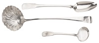 A George III silver sauce ladle, fiddle pattern, crested, by Paul Storr, London 1817, a George III silver fiddle...