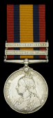 Queen’s South Africa 1899-1902, 2 clasps, Natal, Orange Free State (4969 Pte. D. Douglas, Glouc: Regt.) edge...