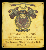The Westminster Abbey K.C.B. Chapel Stall Plate of Admiral Sir James Lind, Royal Navy, who was knighted for his...