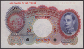 Government of Barbados, colour trial $1, ND (1938), without signatures or serial number, red SPECIMEN overprints,...