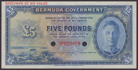 Bermuda Government, colour trial £5, ND (1941), without serial number or signatures, red SPECIMEN overprints and...