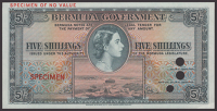 Bermuda Government, colour trial 5 Shillings, ND (1952), no serial number or signatures, red SPECIMEN overprints and...