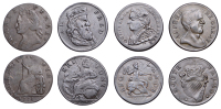 Evasion Halfpennies (4), in the name of Alfred, draped and bearded bust right, rev. Hibernia seated left by heart,...