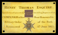 The Westminster Abbey C.B. Chapel Stall Plate of Lieutenant-General Henry Thomas, who served with the 27th (or...