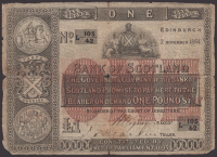 Bank of Scotland, £1, 2 November 1864, serial number L 105/42, splits at folds and central hole due to general...