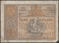 Bank of Scotland, £1, 18 August 1914, serial number 63/AC 6670, Macdonald signature, right margin slightly trimmed...