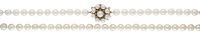 A cultured pearl necklace, the uniform row of cultured pearls to a similarly-set cluster clasp with single-cut...
