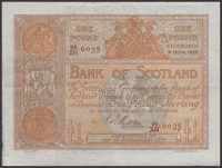 Bank of Scotland, £1, 31 October 1922, serial number 99/AN 6035, Jolly Rose signature, a superb quality, entirely...