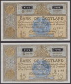 Bank of Scotland, £5 (4), 19, 20, 23, and 24 May 1960, prefixes 3/HA, 5/IA, 14/JA, and 14/KA, Bilsland and Watson...